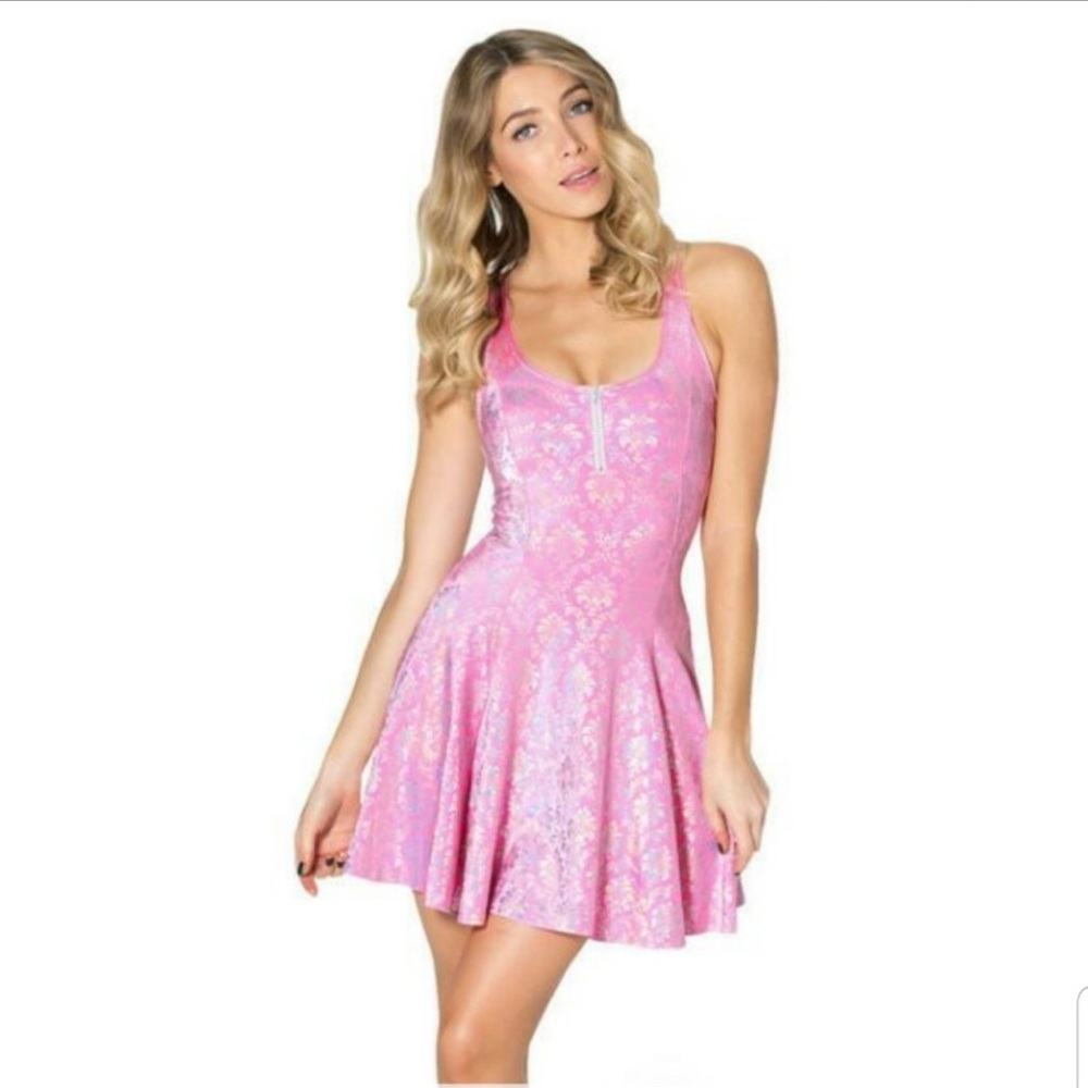 Silver Foil Pink Wallpaper Skater Dress, Blackmilk Size Large